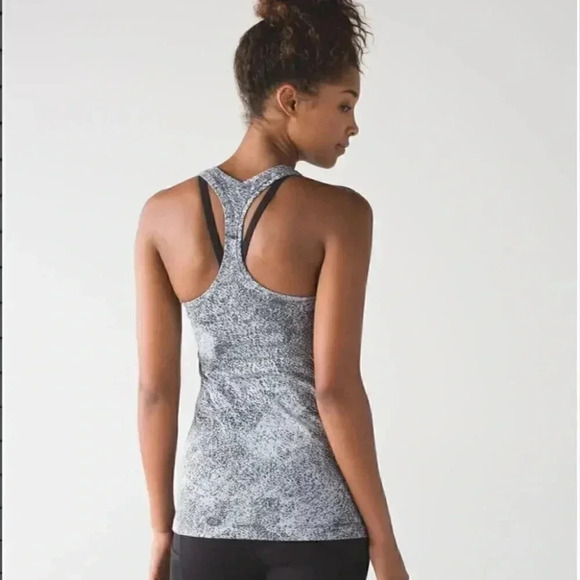 Lululemon Women Luon Spray Jacquard White Black CRB Cool Racerback II Tank 4 - Picture 1 of 6